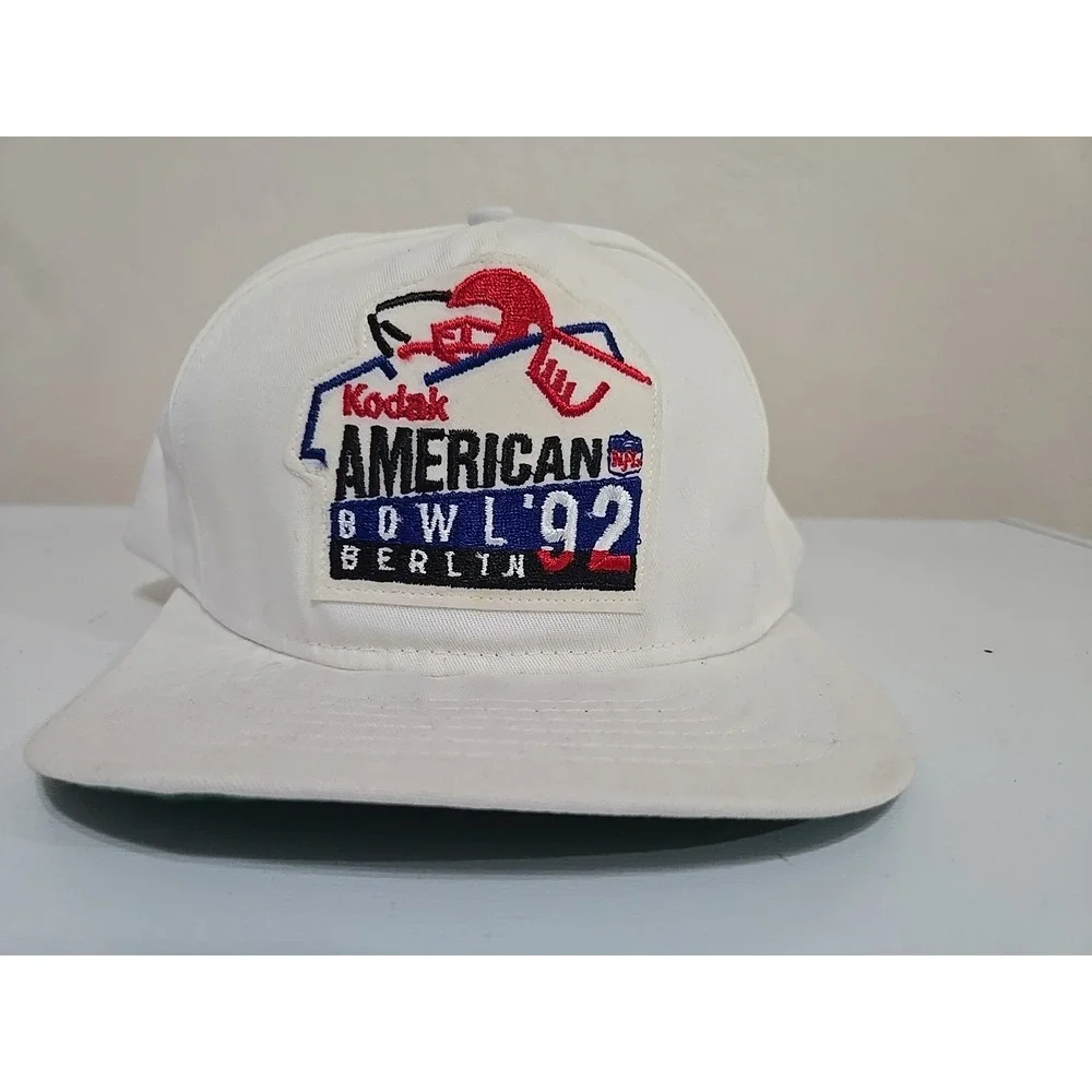 DEADSTOCK Vtg 1992 NFL Kodak American Bowl Berlin Snapback Hat‎ White MINT